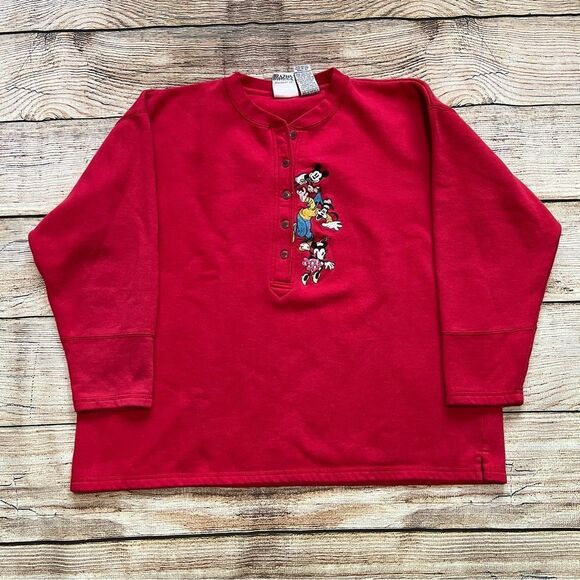 Vintage Disney Button Sweatshirt Mickey Minnie Mouse Goofy Embroidered - Picture 1 of 5